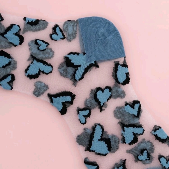 5pairs Heart Print Mesh Transparent Socks - Picture 6 of 8